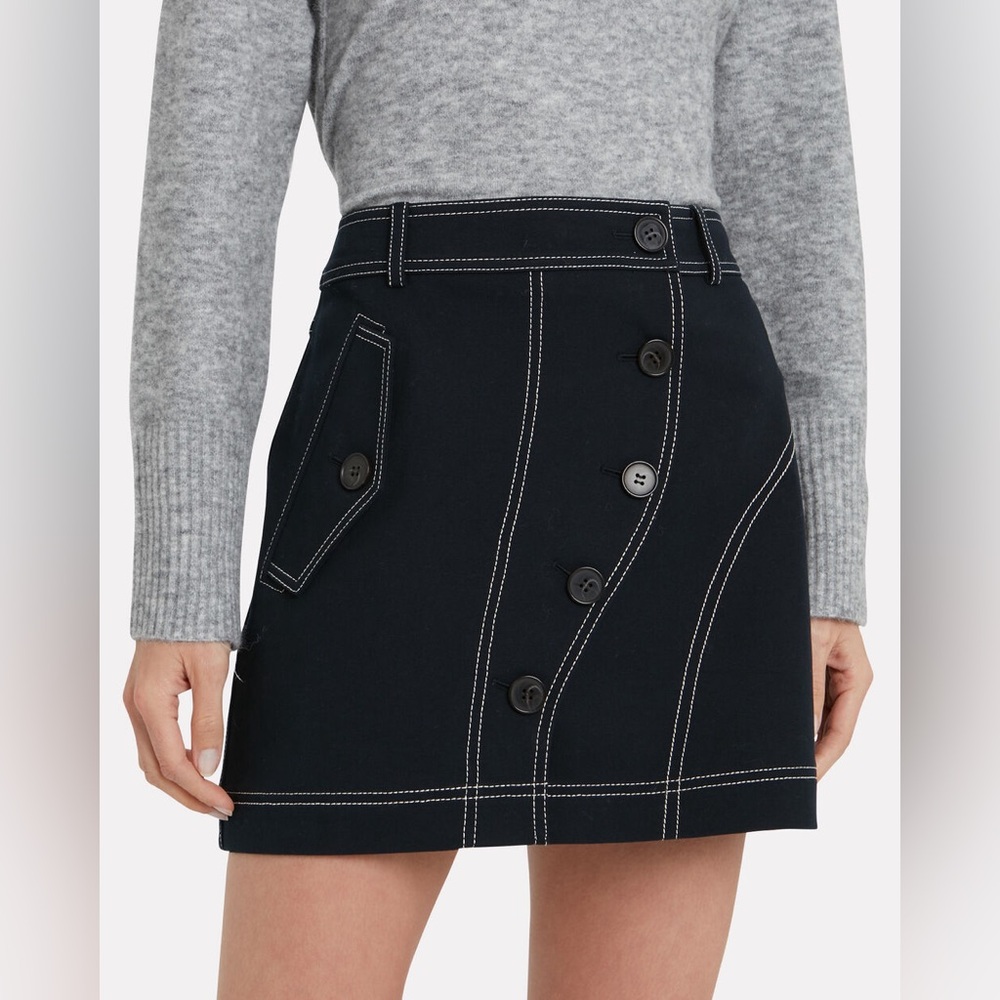 Size 4 DEREK LAM 10 CROSBY Navy Blue Asymmetric Button Placket Mini Skirt